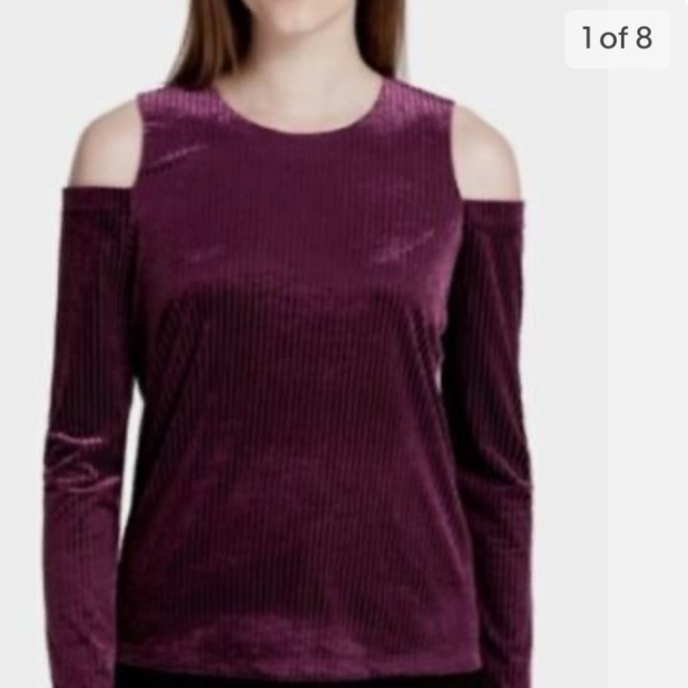 Calvin Klein Women’s Cold Shoulder Velvet Purple Top EUC